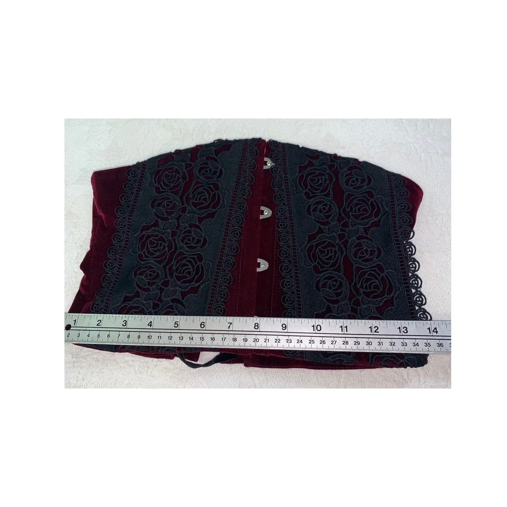 Punk Rave Burgundy Velvet Rose Lace Corset Belt Steampunk Whimsigoth WS-790YDF